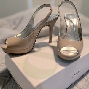 Style&Co nude sling back peep toe platform heels.